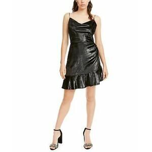 LEYDEN Womens Shimmery Ruffle-Hem Dress Velvet L